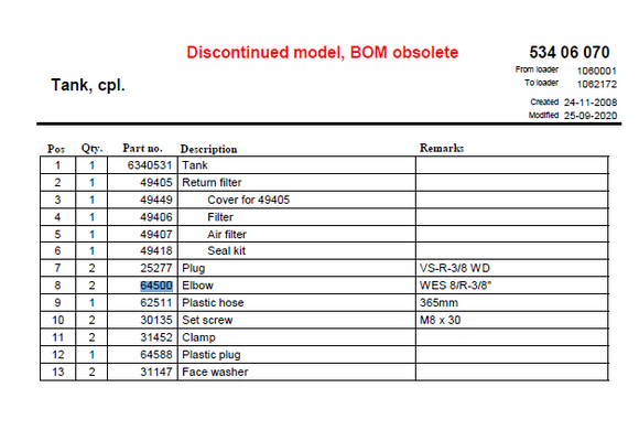 HMF Tank Level Gauge Elbow Fitting - 64500