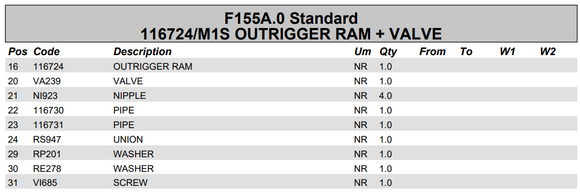 Fassi Outrigger/Stabilizer Cylinder + Valve Complete - 116724/M1S