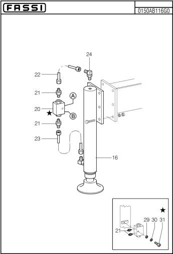 Fassi Outrigger/Stabilizer Cylinder + Valve Complete - 116724/M1S