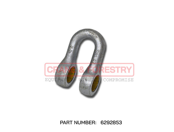 The HMF Hook Suspension Link - 6292853/6395541, a U-shaped metal shackle ideal for crane hook suspension, is shown on a white background with faint CRAFT & FORESTRY text and part number 6292853 displayed below the image.