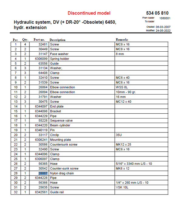 HMF Outrigger Extension Beam Energy Chain - 28887