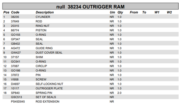 Fassi Outrigger Leg Cylinder Seal Kit - GSC513