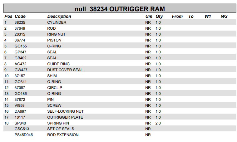 Fassi Outrigger Leg Cylinder Seal Kit - GSC513