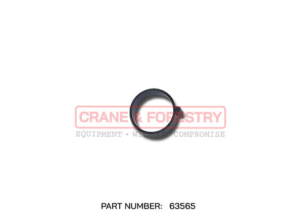 The HMF Bushing - 63565 is a small black metal clamp, commonly used as a bushing or stowing hook component, shown on a white background with the CRANER FORESTRY watermark and part number displayed below.