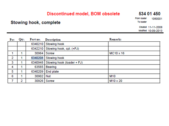 HMF Outer Boom Stowing Hook - 6340208