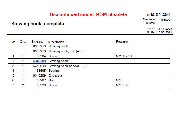 HMF Outer Boom Stowing Hook - 6340208