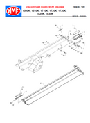 Exploded diagram for HMF Extension Boom Side Guide - 6304409, showing components like metal beam, brackets, screws, bolts, and extension booms. Includes adjustable brass guide for alignment. Note: This model and BOM are discontinued.