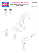 Exploded diagram showing HMF Hook Suspension Link - 6292853/6395541 with load hook, bolts, and extension sections for crane models 1500K–1830K. Labeled items and part numbers; model discontinued, BOM obsolete.
