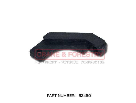 A black, angular HMF Control Link Adapter for Dual Controls (Part Number: 63450) is shown on a white background with a CRANE & FORESTRY EQUIPMENT - WITHOUT COMPROMISE watermark over the image.